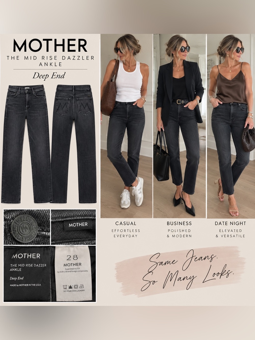 MOTHER Deep End Mid Rise Ankle Jeans - Black